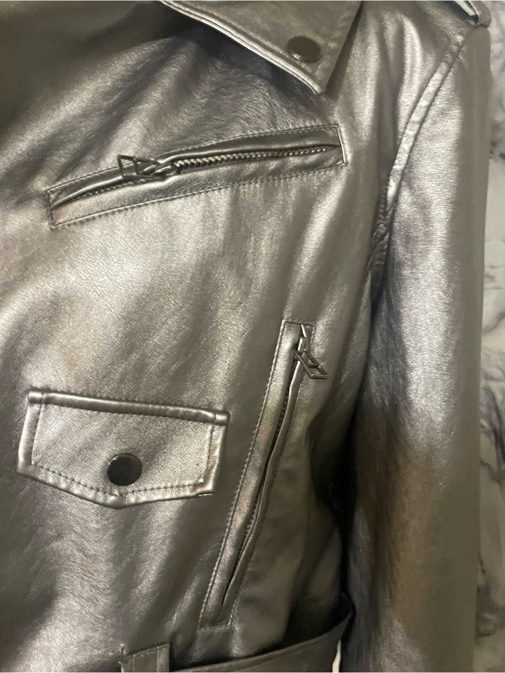 HAODUOYI Metallic Silver Moto Leather Jacket - Picture 5 of 8